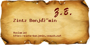 Zintz Benjámin névjegykártya